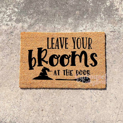 Leave your brooms doormat, Halloween Doormat, Spooky Doormat, Creepy Doormat