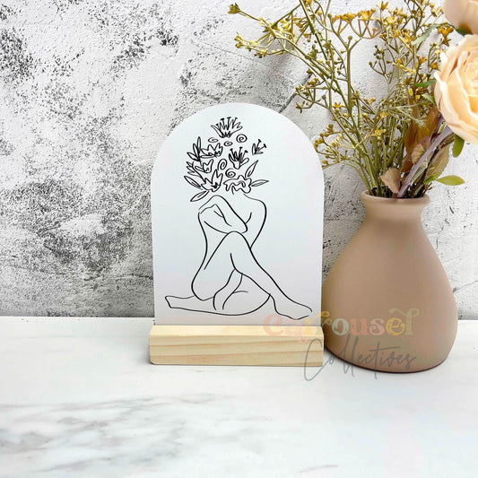 Floral woman line art sign, line art decor, home decor, decorative art sign