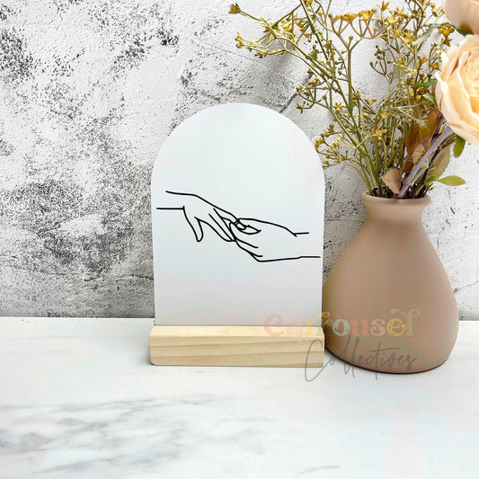 Hand holding line art sign, line art decor, home decor, decorative art sign