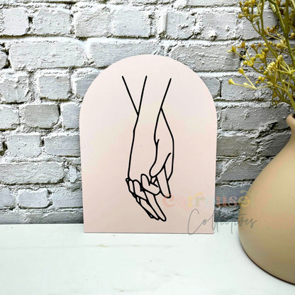 Hand holding line art sign, line art decor, home decor, decorative art sign