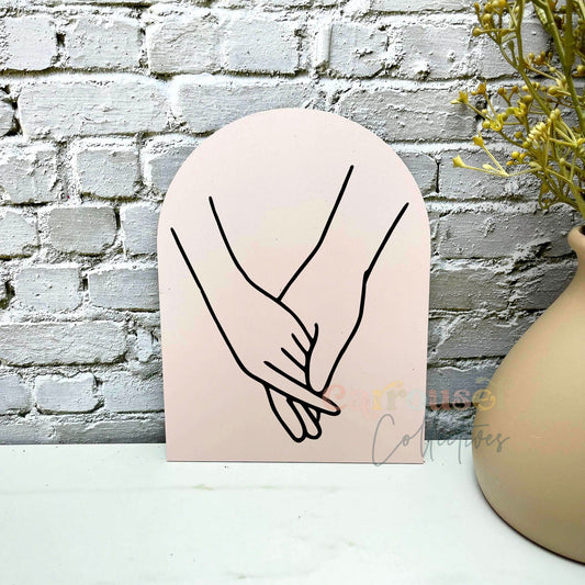 Hand holding line art sign, line art decor, home decor, decorative art sign