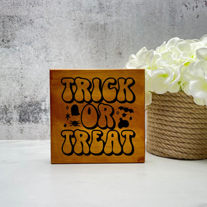 Trick or treat Wood Sign, Halloween Wood Sign, Halloween Home Decor, Spooky Decor