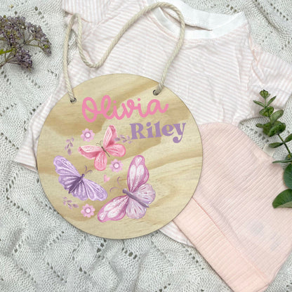 Baby name sign, child name sign, Butterflies, girl nursery, butterfly theme