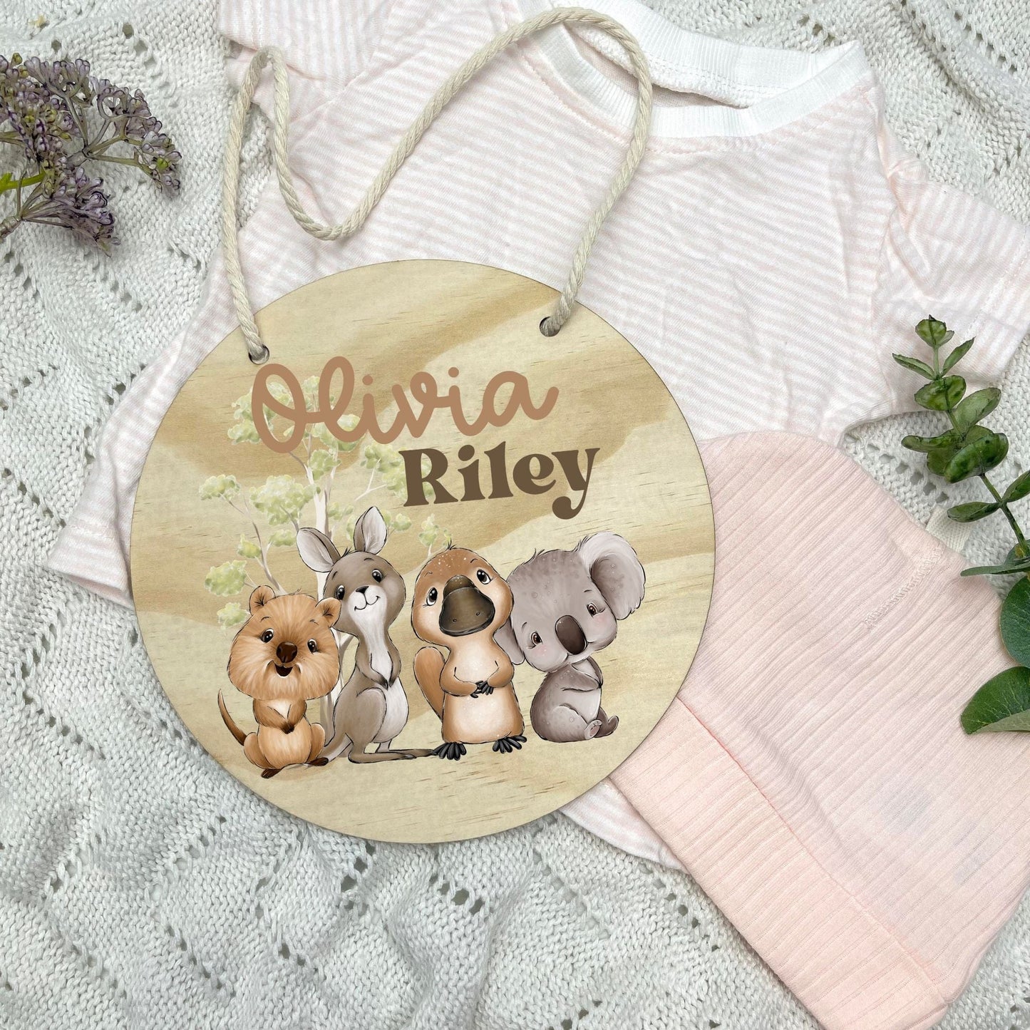 Baby name sign, child name sign, Aussie Animals, koala, kangaroo, kookaburra