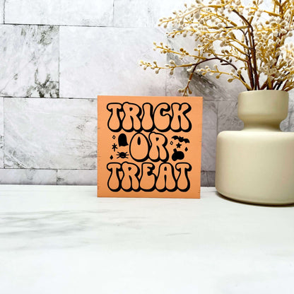 Trick or treat Wood Sign, Halloween Wood Sign, Halloween Home Decor, Spooky Decor