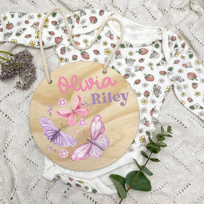 Baby name sign, child name sign, Butterflies, girl nursery, butterfly theme