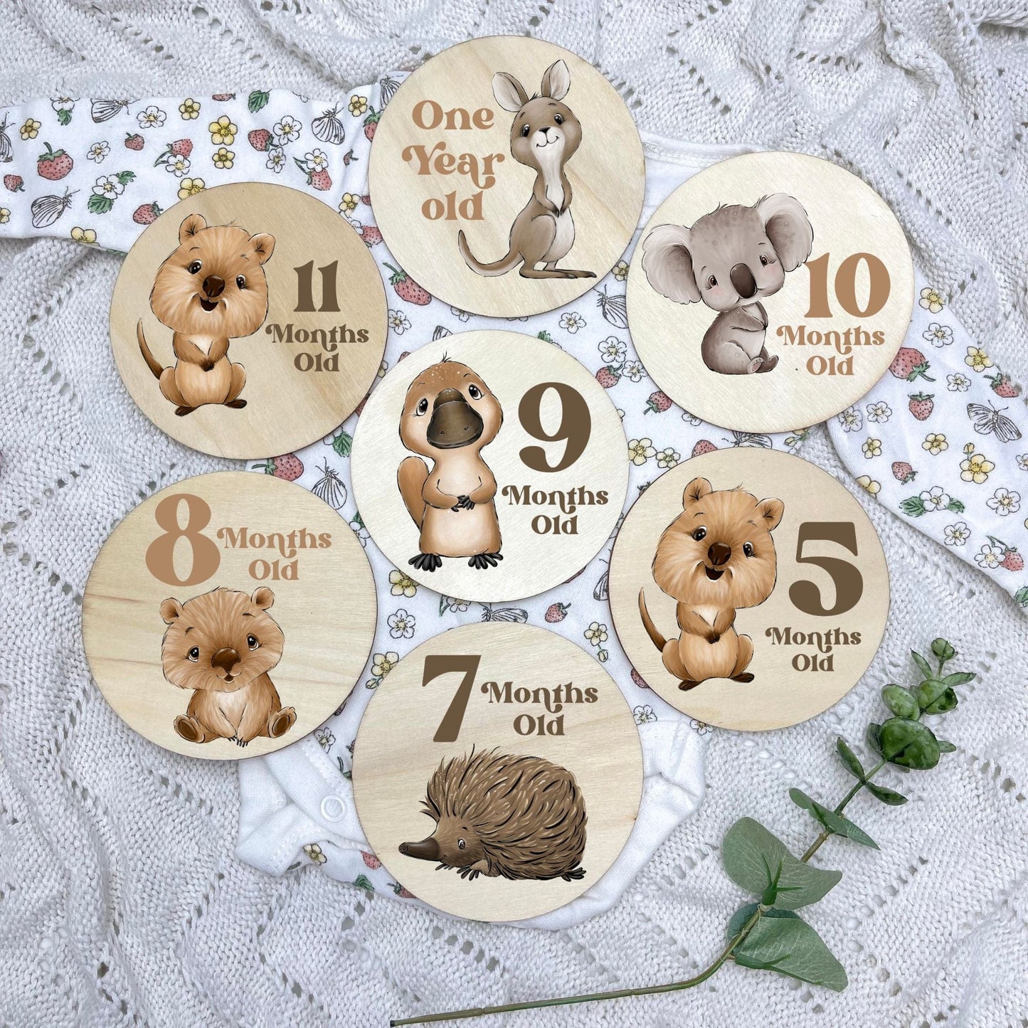 Aussie Animals newborn milestone discs, baby milestones, Aussie Animals, koala, kangaroo, kookaburra