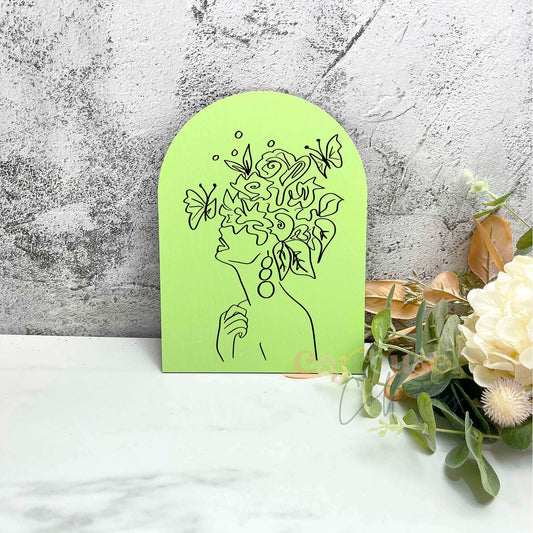 Floral woman line art acrylic sign, aesthetic hom decor, woman line art decor sign