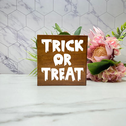 Trick or treat Wood Sign, Halloween Wood Sign, Halloween Home Decor, Spooky Decor