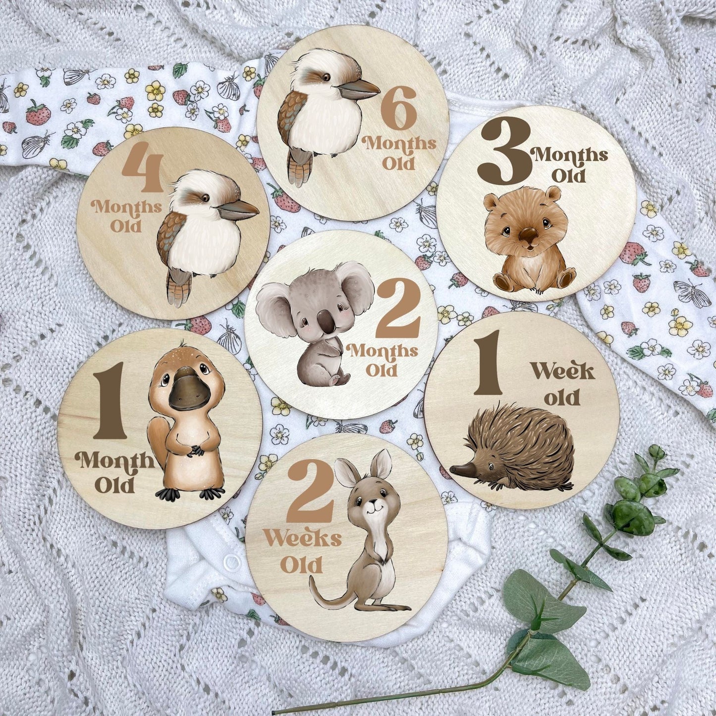 Aussie Animals newborn milestone discs, baby milestones, Aussie Animals, koala, kangaroo, kookaburra