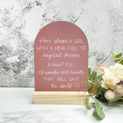 Here sleeps a girl with magical dreams quote sign, nursery quote sign, kids room decor