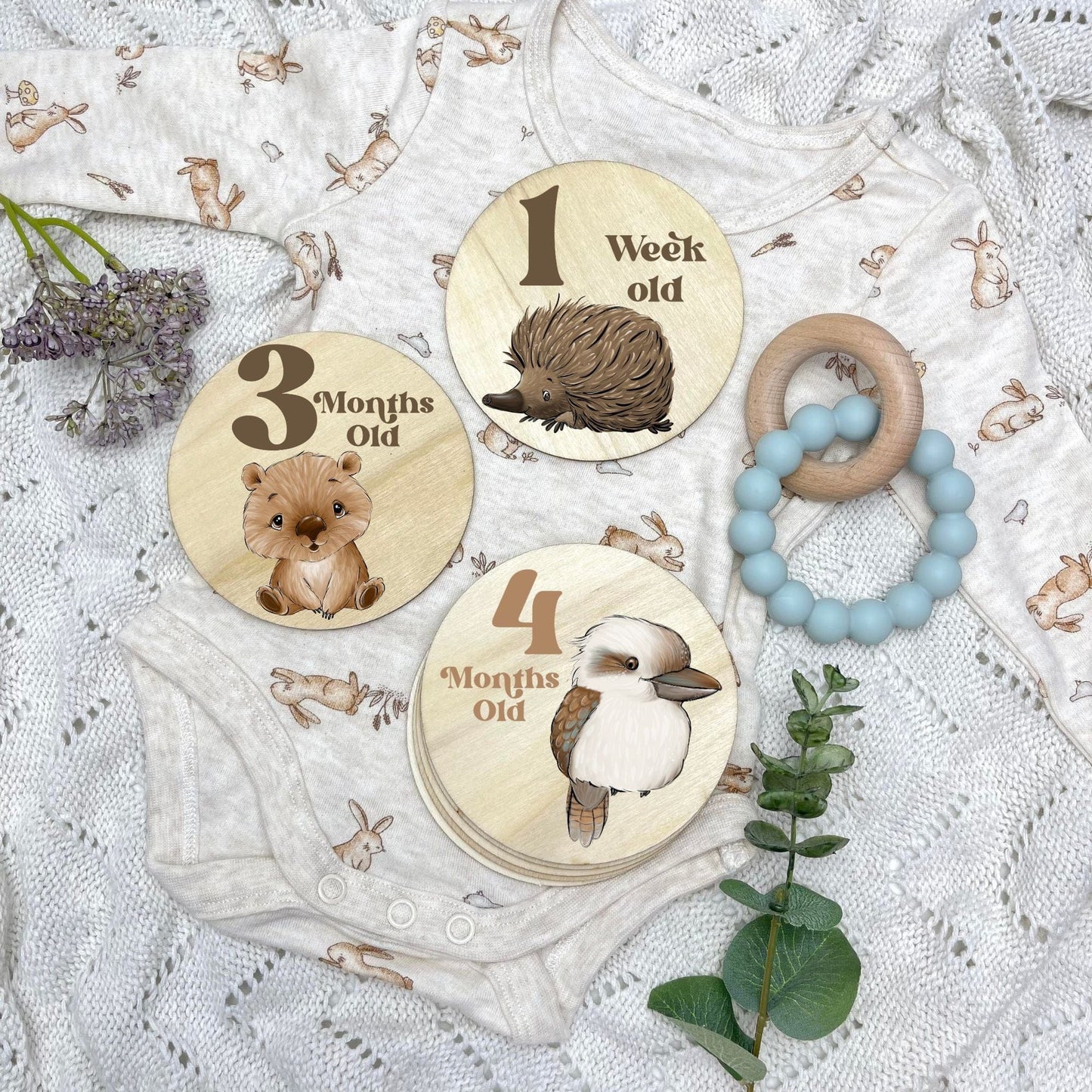 Aussie Animals newborn milestone discs, baby milestones, Aussie Animals, koala, kangaroo, kookaburra