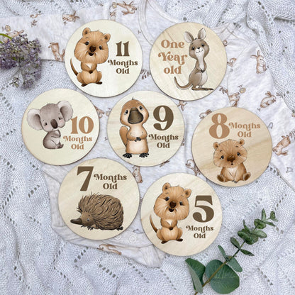 Aussie Animals newborn milestone discs, baby milestones, Aussie Animals, koala, kangaroo, kookaburra