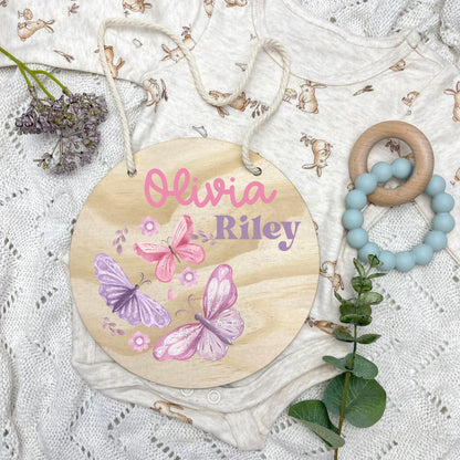 Baby name sign, child name sign, Butterflies, girl nursery, butterfly theme