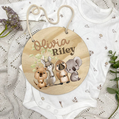 Baby name sign, child name sign, Aussie Animals, koala, kangaroo, kookaburra