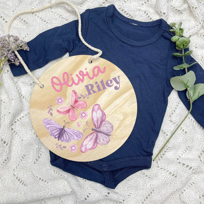 Baby name sign, child name sign, Butterflies, girl nursery, butterfly theme