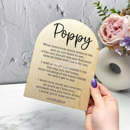Poppy memorial grief sign, memorial quote sign, heaven quote sign, grief sign s21