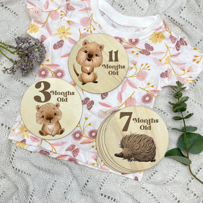 Aussie Animals newborn milestone discs, baby milestones, Aussie Animals, koala, kangaroo, kookaburra