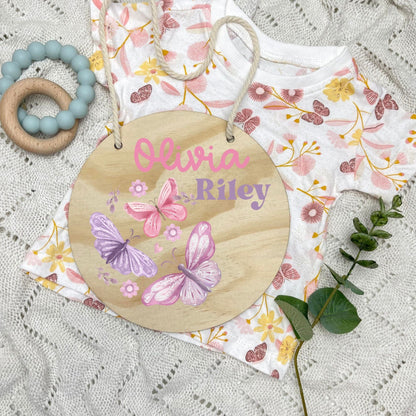 Baby name sign, child name sign, Butterflies, girl nursery, butterfly theme