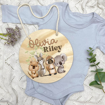 Baby name sign, child name sign, Aussie Animals, koala, kangaroo, kookaburra