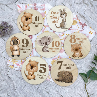 Aussie Animals newborn milestone discs, baby milestones, Aussie Animals, koala, kangaroo, kookaburra