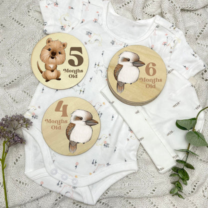 Aussie Animals newborn milestone discs, baby milestones, Aussie Animals, koala, kangaroo, kookaburra