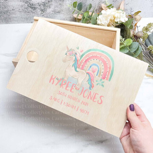 Unicorn and rainbow baby keepsake boxes - Memories box