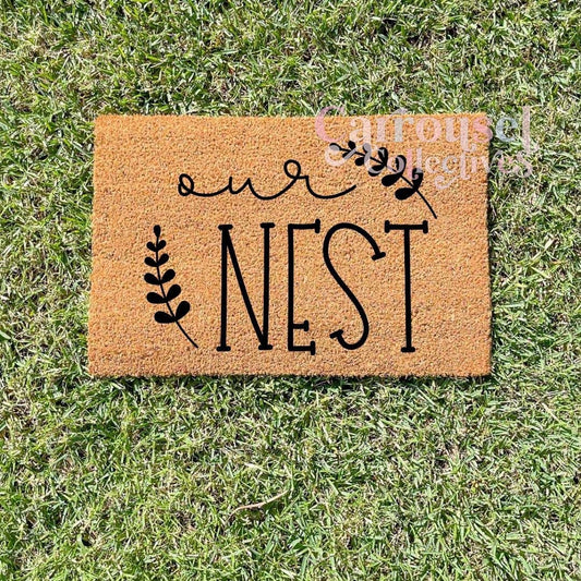 Our nest doormat, custom doormat, personalised doormat, door mat