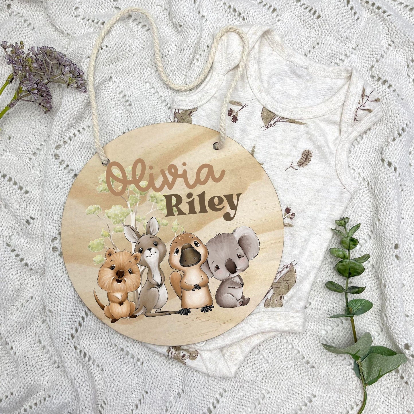 Baby name sign, child name sign, Aussie Animals, koala, kangaroo, kookaburra