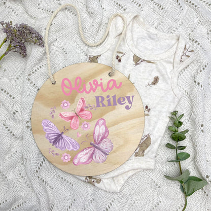 Baby name sign, child name sign, Butterflies, girl nursery, butterfly theme