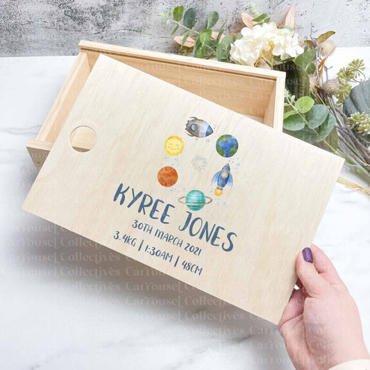 Space themed baby keepsake boxes - Memories box