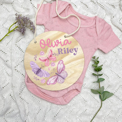 Baby name sign, child name sign, Butterflies, girl nursery, butterfly theme
