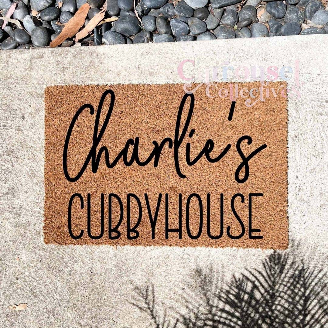 Charlie's cubbyhouse doormat, custom doormat, personalised doormat