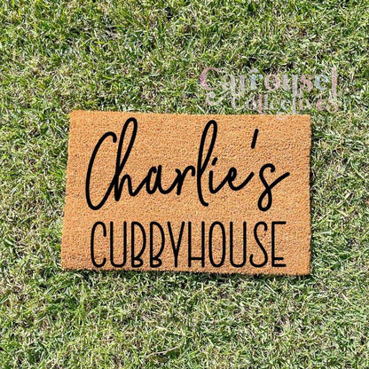 Charlie's cubbyhouse doormat, custom doormat, personalised doormat