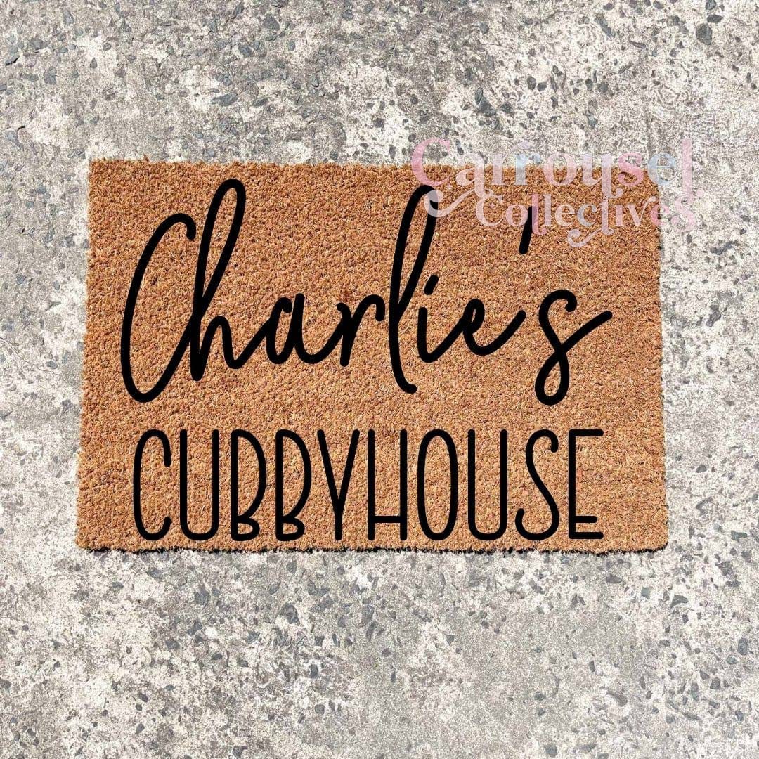 Charlie's cubbyhouse doormat, custom doormat, personalised doormat