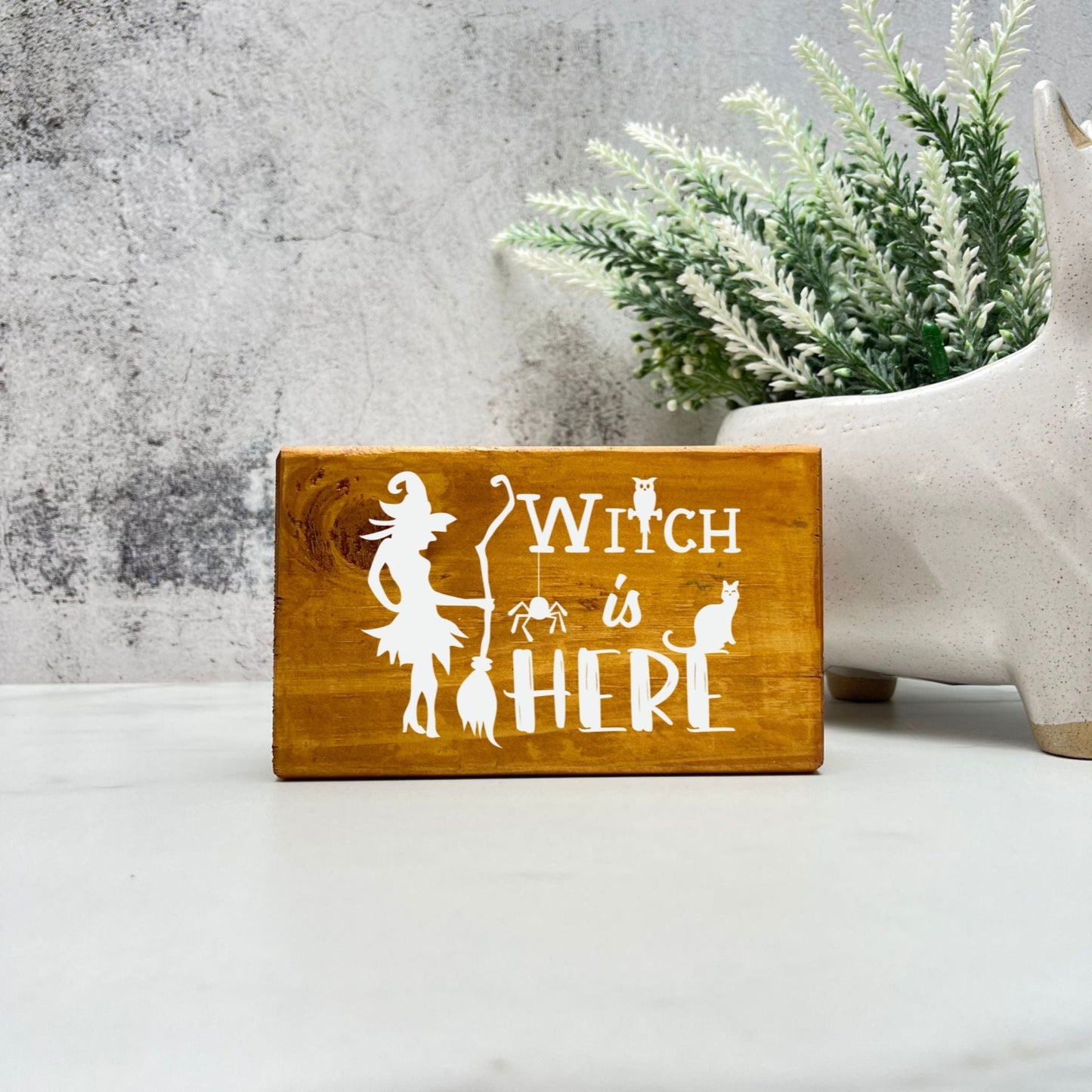 Witch is here halloween Sign, Halloween Wood Sign, Halloween Home Decor, Spooky Decor