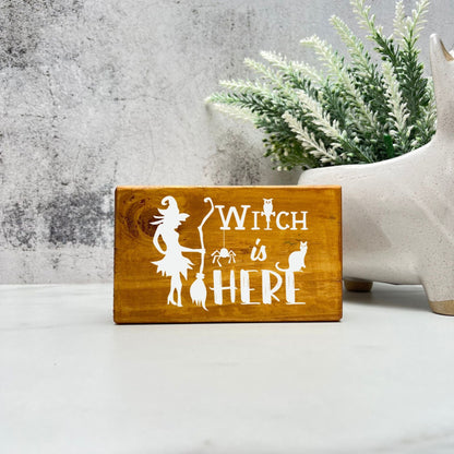 Witch is here halloween Sign, Halloween Wood Sign, Halloween Home Decor, Spooky Decor