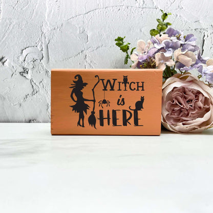 Witch is here halloween Sign, Halloween Wood Sign, Halloween Home Decor, Spooky Decor