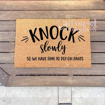 Knock slowly doormat, custom doormat, personalised doormat, door mat