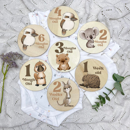 Aussie Animals newborn milestone discs, baby milestones, Aussie Animals, koala, kangaroo, kookaburra