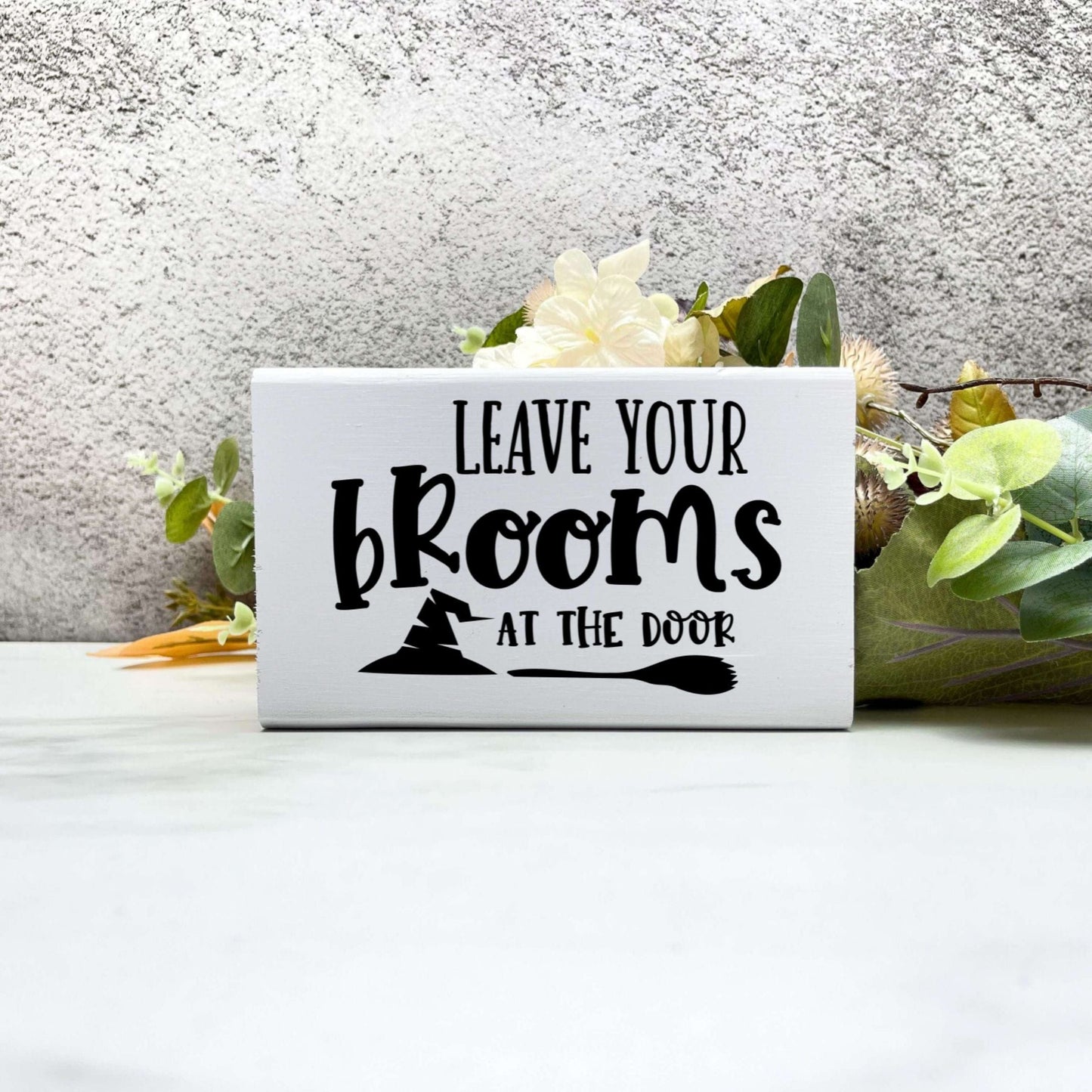 Leave your brooms Sign, Halloween Wood Sign, Halloween Home Decor, Spooky Decor