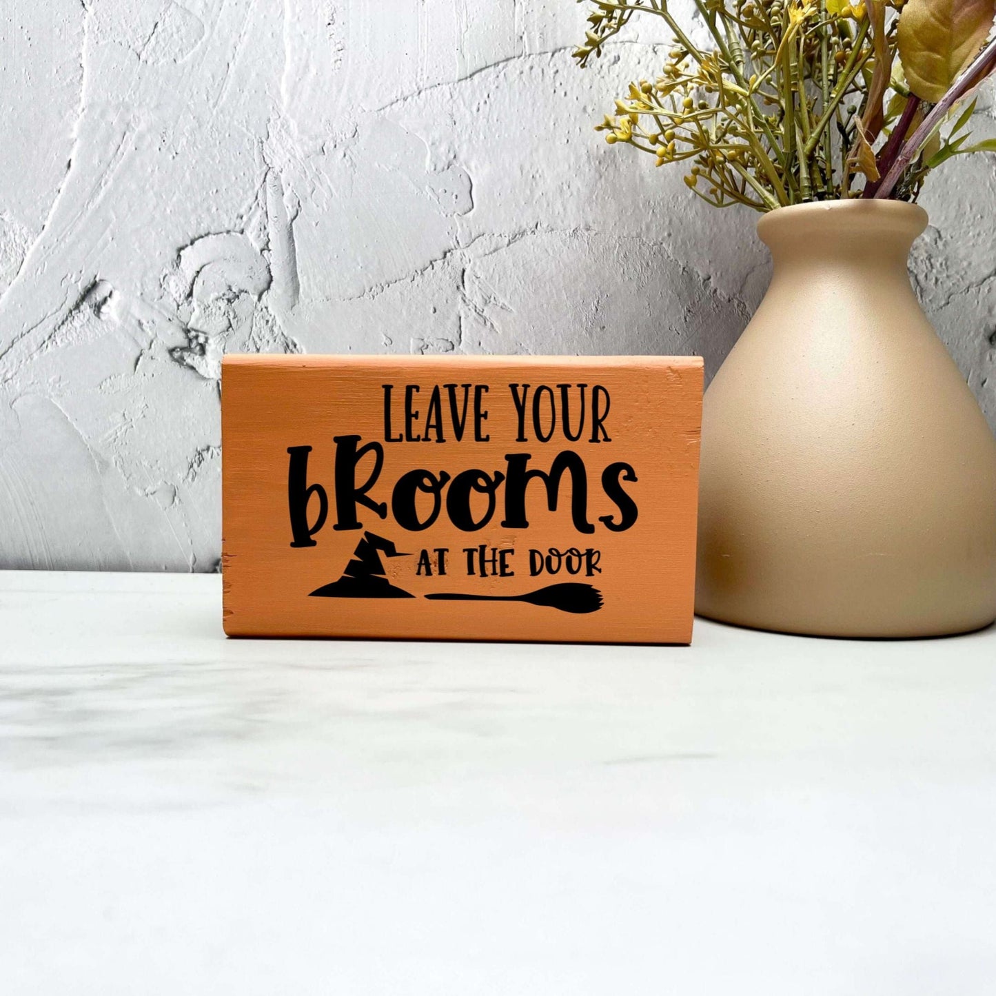 Leave your brooms Sign, Halloween Wood Sign, Halloween Home Decor, Spooky Decor