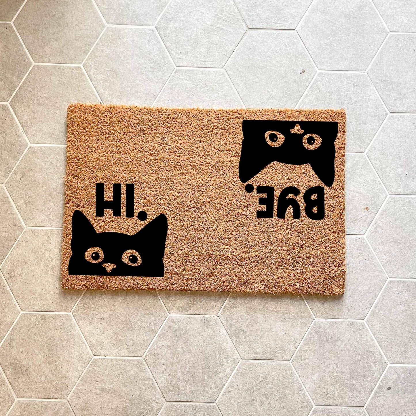 Hi and Bye Cats doormat, custom doormat, personalised doormat, door mat