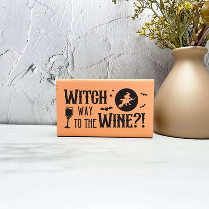 Witch way to the wine Sign, Halloween Wood Sign, Halloween Home Decor, Spooky Decor