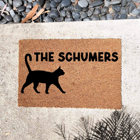 Custom family name with cat doormat, custom doormat, personalised doormat, door mat