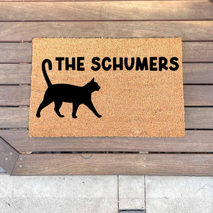 Custom family name with cat doormat, custom doormat, personalised doormat, door mat