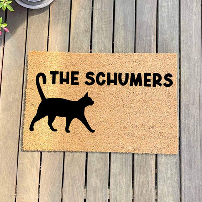 Custom family name with cat doormat, custom doormat, personalised doormat, door mat