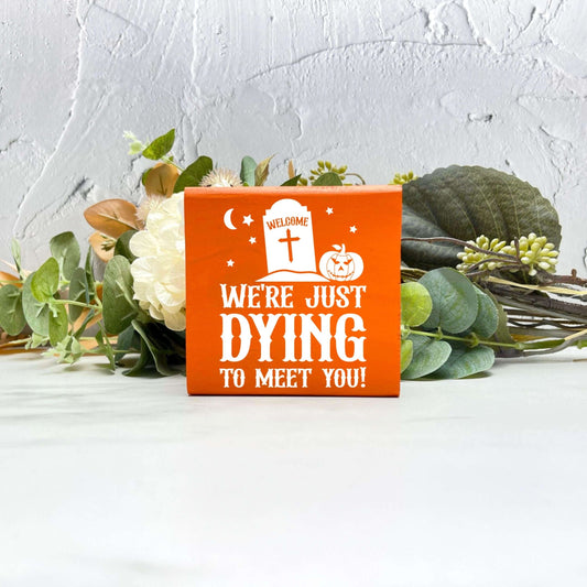 Dying to meet you Wood Sign, Halloween Wood Sign, Halloween Home Decor, Spooky Decor