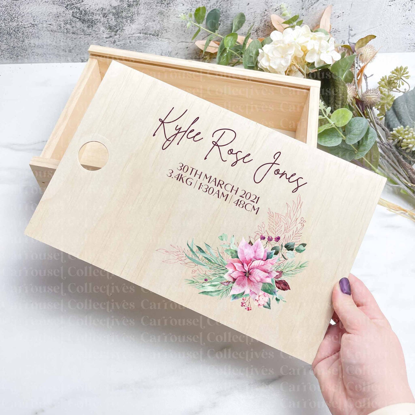 Floral Wreath baby keepsake boxes - Memories box