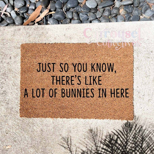 Just so you know, there's a lot of bunnies in here doormat, custom doormat, personalised doormat, door mat